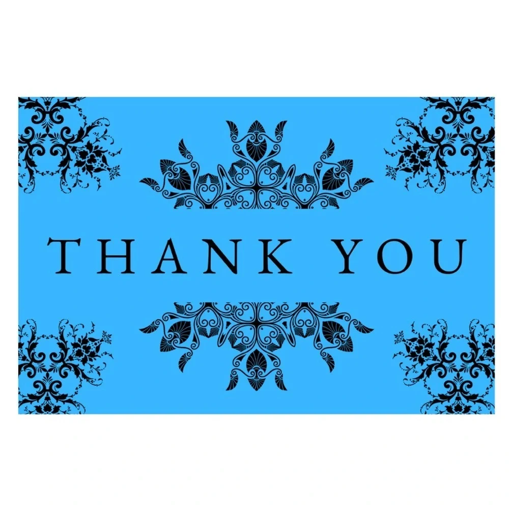 Set of 10 Elegant Blue and Black Thank You Cards